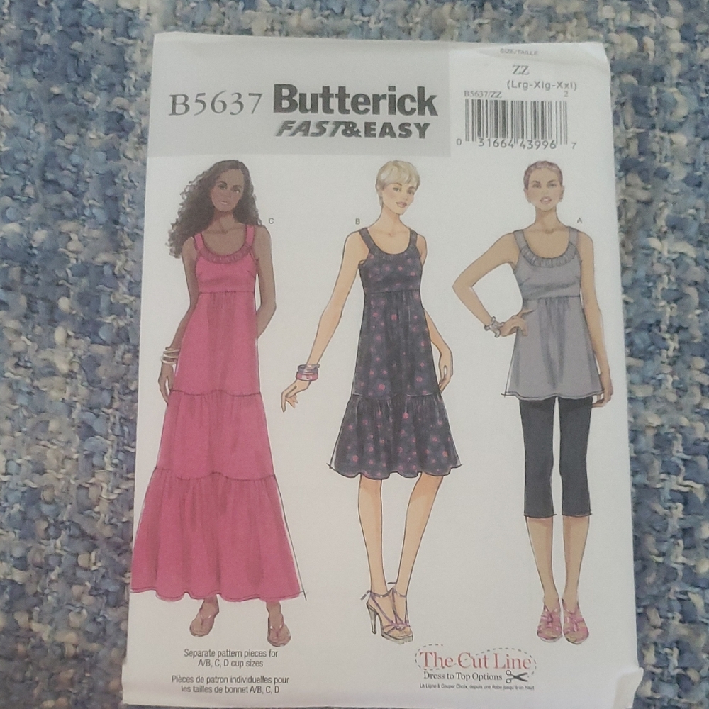 Butterick B5637 Fast And Easy Dress and Tunic Sewing Pattern New L, XL, XXL